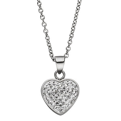 Collier Kette mit Anhänger Herz aus Edelstahl mit Kristallen 45 cm