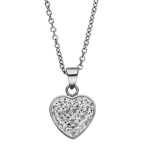 Collier Kette mit Anhänger Herz aus Edelstahl mit Kristallen 45 cm