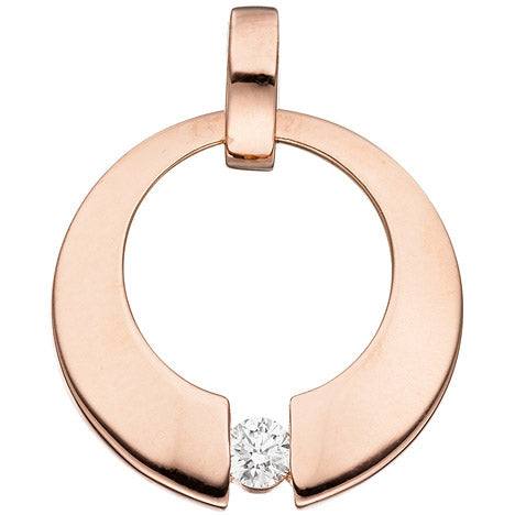 Anhänger rund 585 Gold Rotgold 1 Diamant Brillant 0 08ct. Rotgoldanhänger
