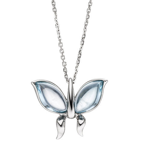Collier Kette mit Anhänger Schmetterling 585 Weißgold 2 Blautopase blau 45 cm
