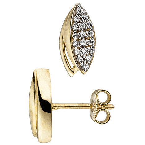 Ohrstecker 333 Gold Gelbgold bicolor mit Zirkonia Ohrringe Goldohrringe