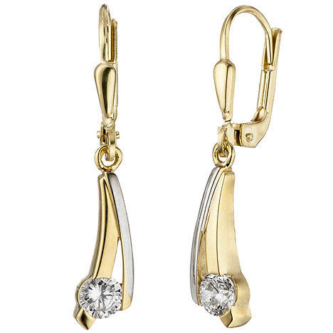 Ohrhänger 333 Gold Gelbgold bicolor 2 Zirkonia Ohrringe Goldohrringe