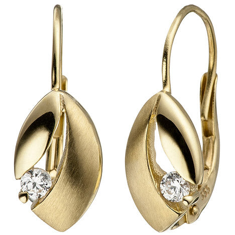 Boutons 333 Gold Gelbgold matt 2 Zirkonia Ohrringe Ohrhänger Goldohrringe