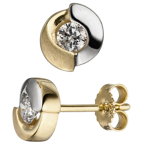 Ohrstecker 333 Gold Gelbgold bicolor mattiert 2 Zirkonia Ohrringe Goldohrringe