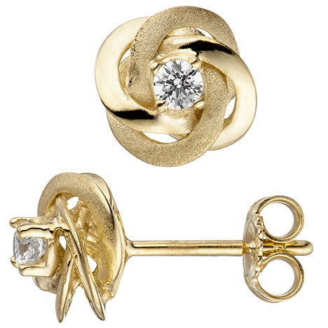 Ohrstecker verschlungen 333 Gold Gelbgold matt mattiert 2 Zirkonia Ohrringe