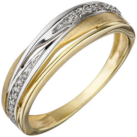 Damen Ring 333 Gold Gelbgold bicolor matt mattiert mit Zirkonia Goldring