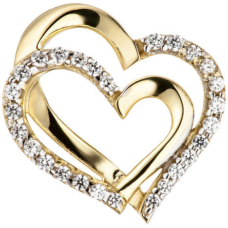Anhänger Herzen 333 Gold Gelbgold bicolor mit Zirkonia Goldanhänger Goldherz