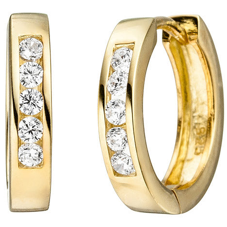 Creolen 925 Sterling Silber gold vergoldet 10 Zirkonia Ohrringe