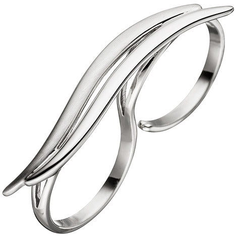 Damen Ring Zweifingerring 925 Sterling Silber matt mattiert Silberring 2 Finger