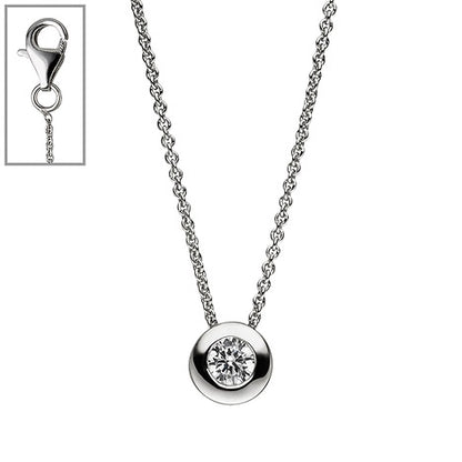 Collier Kette mit Anhänger rund 925 Sterling Silber 1 Zirkonia 42 cm Silberkette