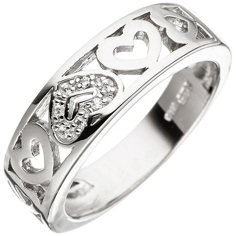 Damen Ring Herz Herzen 925 Sterling Silber mit Zirkonia Silberring