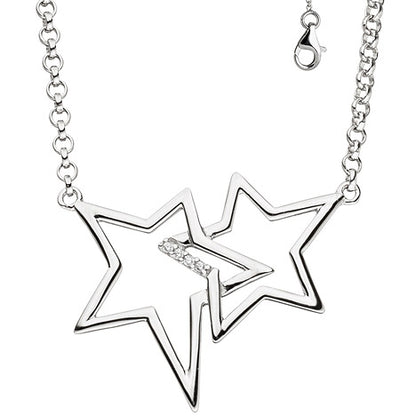 Collier Halskette Sterne 925 Silber mit Zirkonia 45 cm Kette Silberkette