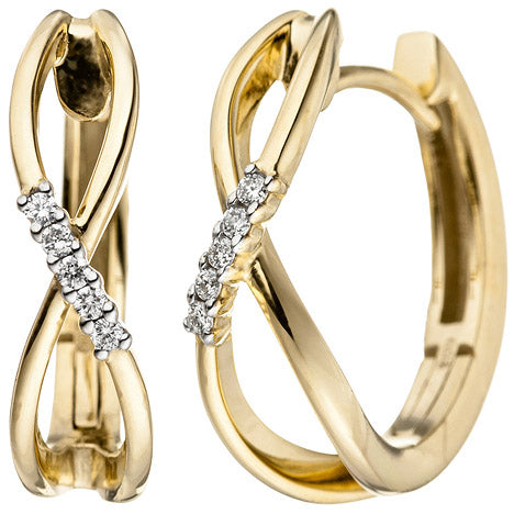 Creolen 585 Gold Gelbgold 10 Diamanten Brillanten 0 06ct. Ohrringe Goldohrringe