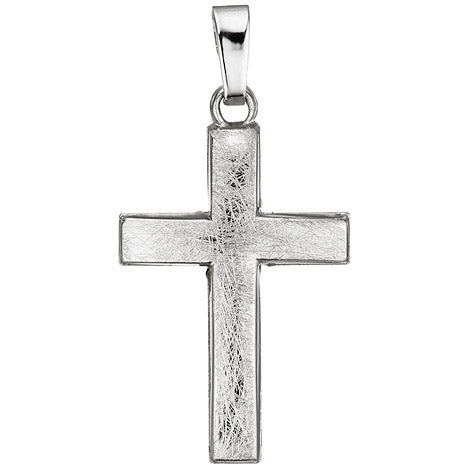 Anhänger Kreuz 585 Gold Weißgold eismatt Kreuzanhänger Weißgoldkreuz