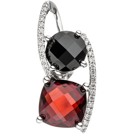 Anhänger 585 Gold Weißgold 29 Diamanten Brillanten 1 Granat rot 1 Onyx