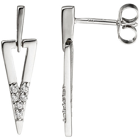 Ohrhänger dreieckig spitz 333 Gold Weißgold 12 Zirkonia Ohrringe Ohrstecker