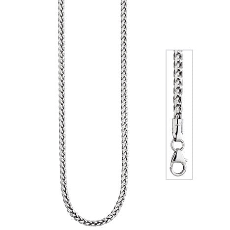 Zopfkette 585 Gold Weißgold 2 3 mm 45 cm Kette Halskette Weißgoldkette Karabiner