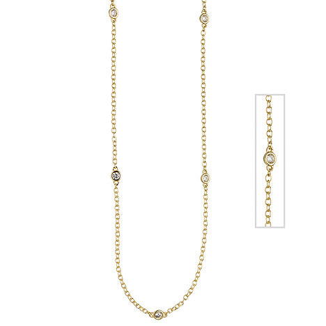 Collier Halskette 925 Sterling Silber gold vergoldet 7 Zirkonia 47 cm Kette
