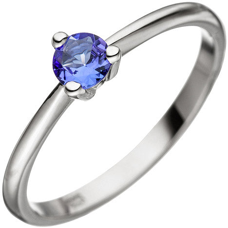 Damen Ring 585 Gold Weißgold 1 Tansanit blau Weißgoldring