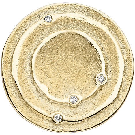 Anhänger rund 585 Gold Gelbgold matt 4 Diamanten Brillanten 0 04ct. Goldanhänger