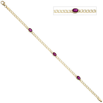 Armband 585 Gold Gelbgold 3 Rubine rot 19 5 cm Goldarmband Rubinarmband