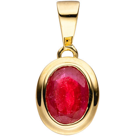 Anhänger oval 585 Gold Gelbgold 1 Rubin rot Goldanhänger Rubinanhänger