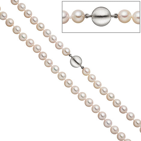 Perlenkette aus Akoya Perlen 45 cm Schließe 925 Sterling Silber matt