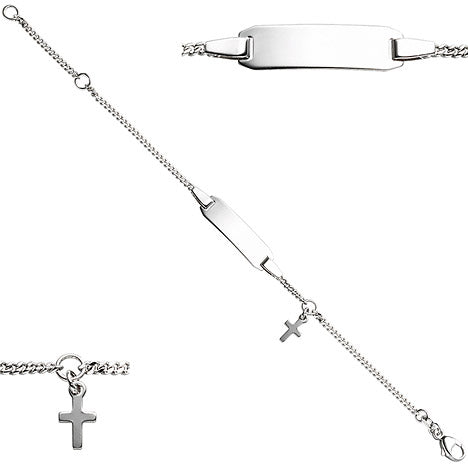 Schildband mit Kreuz 925 Sterling Silber 14 cm Gravur ID Armband