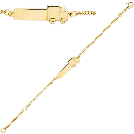 Schildband Lastwagen LKW 333 Gold Gelbgold 14 cm Gravur ID Armband
