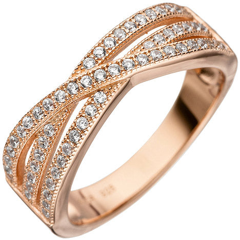 Damen Ring mehrreihig 925 Sterling Silber rotgold vergoldet mit Zirkonia