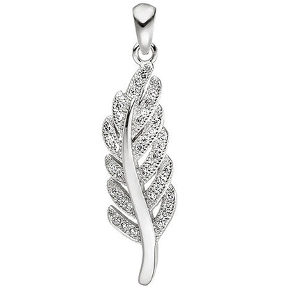 Anhänger Feder 925 Sterling Silber mit Zirkonia Silberanhänger Federanhänger