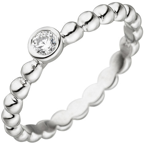 Damen Ring Kugel 925 Sterling Silber 1 Zirkonia Kugelring Silberring