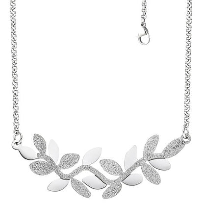 Collier Halskette Blätter Edelstahl mit Glitzereffekt 46 cm Kette