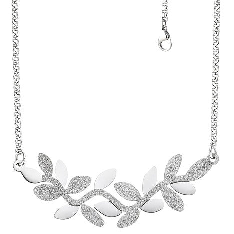 Collier Halskette Blätter Edelstahl mit Glitzereffekt 46 cm Kette