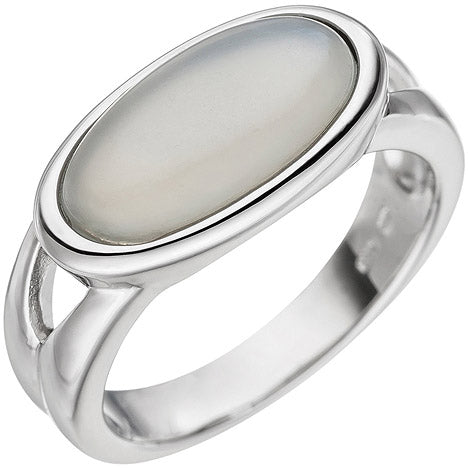 Damen Ring 585 Gold Weißgold 1 Mondstein-Cabochon Weißgoldring Mondsteinring