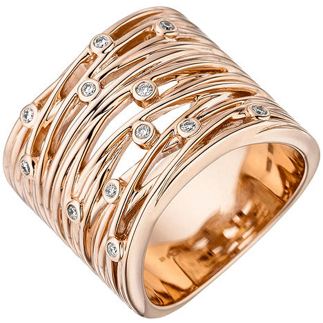 Damen Ring breit 585 Gold Rotgold 12 Diamanten Brillanten 0 14ct. Rotgoldring