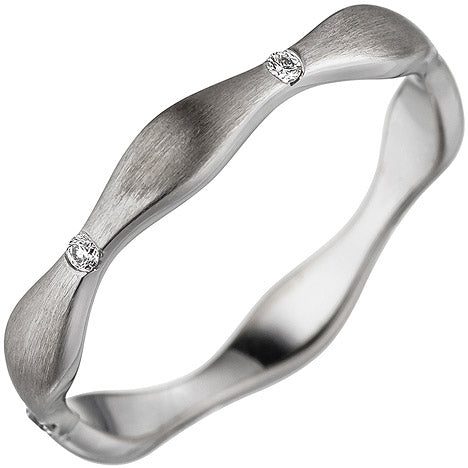 Damen Ring Welle 585 Gold Weißgold matt 6 Diamanten Brillanten Weißgoldring