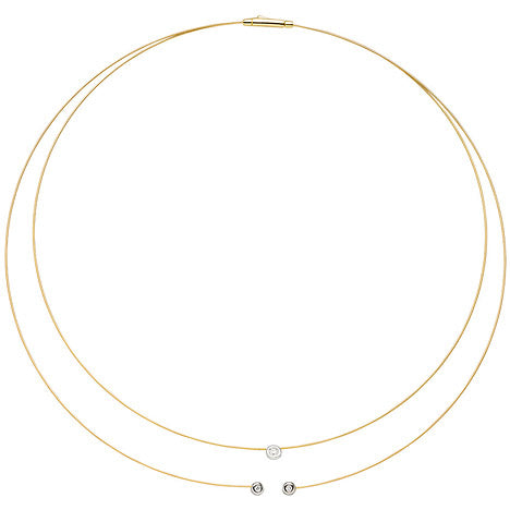 Collier Halskette 2-reihig 750 Gold bicolor 3 Diamanten Brillanten 42 cm Kette