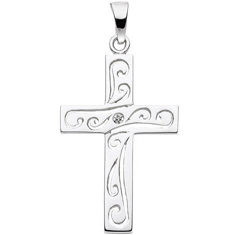 Anhänger Kreuz 925 Sterling Silber 1 Zirkonia Kreuzanhänger Silberkreuz