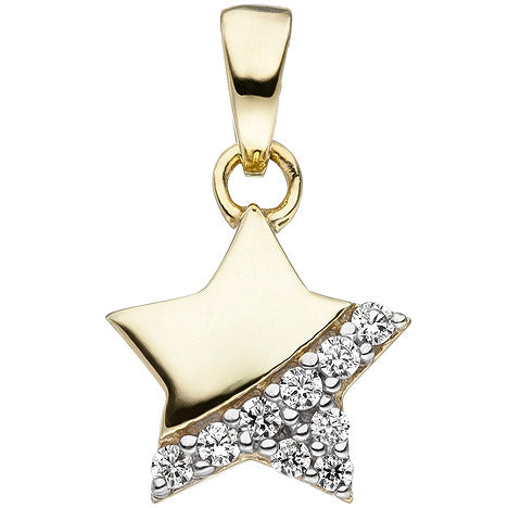 Kinder Anhänger Stern 375 Gold Gelbgold 9 Zirkonia Kinderanhänger Sternanhänger
