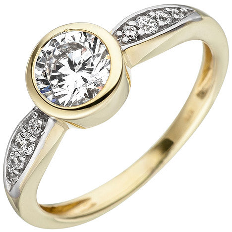 Damen Ring 375 Gold Gelbgold bicolor 9 Zirkonia Goldring