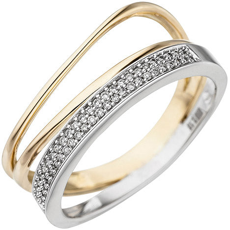 Damen Ring 585 Gold Gelbgold Weißgold bicolor 51 Diamanten Brillanten Goldring