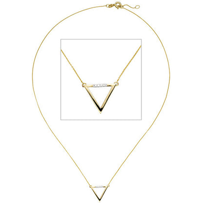 Collier Halskette Dreieck 585 Gold Gelbgold 5 Diamanten Brillanten 42 cm Kette