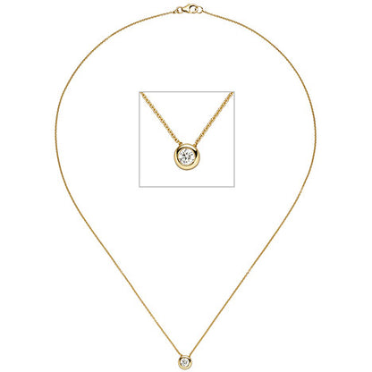 Collier Kette mit Anhänger 585 Gold Gelbgold 1 Diamant Brillant 45 cm