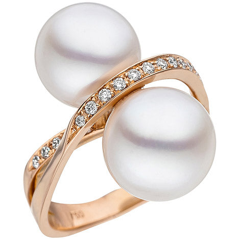 Damen Ring 750 Rotgold 24 Diamanten Brillanten 2 Südee Perlen weiß Perlenring