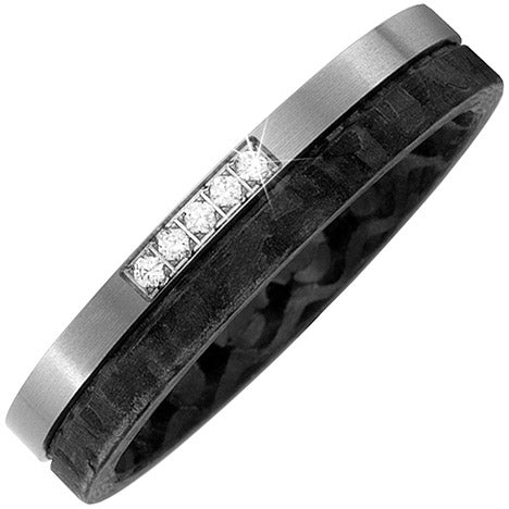 Partner Ring Carbon mit Titan 5 Diamanten Brillanten Partnerring bicolor