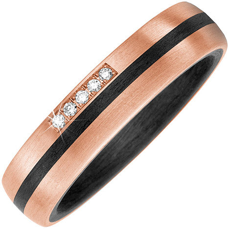 Partner Ring Carbon mit 585 Gold Rotgold matt 5 Diamanten Brillanten Pertnerring