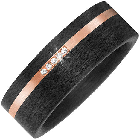 Partner Ring Carbon mit 585 Gold Rotgold matt 5 Diamanten Brillanten Partnerring