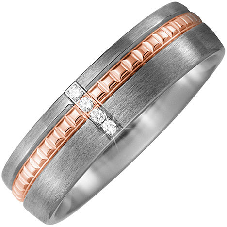 Partner Ring Titan matt mit 750 Rotgold 4 Diamanten Brillanten Partnerring
