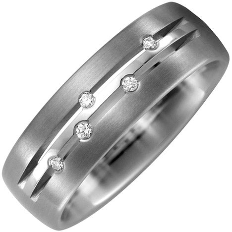 Partner Ring Titan teil matt 5 Diamanten Brillanten 0 05ct. Partnerring